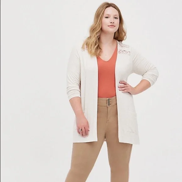 torrid Tops Torrid Super Soft Lace Cardigan Oatmeal Color